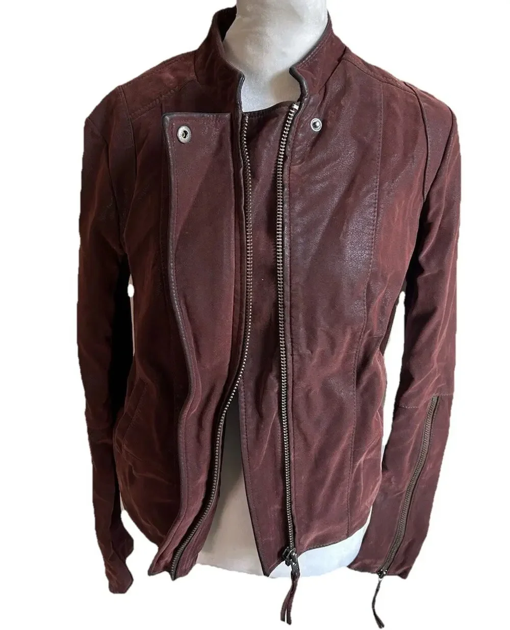 Free People Moto Jacket Womens 4 Burgundy Vegan Faux Leather Boho Biker NWT